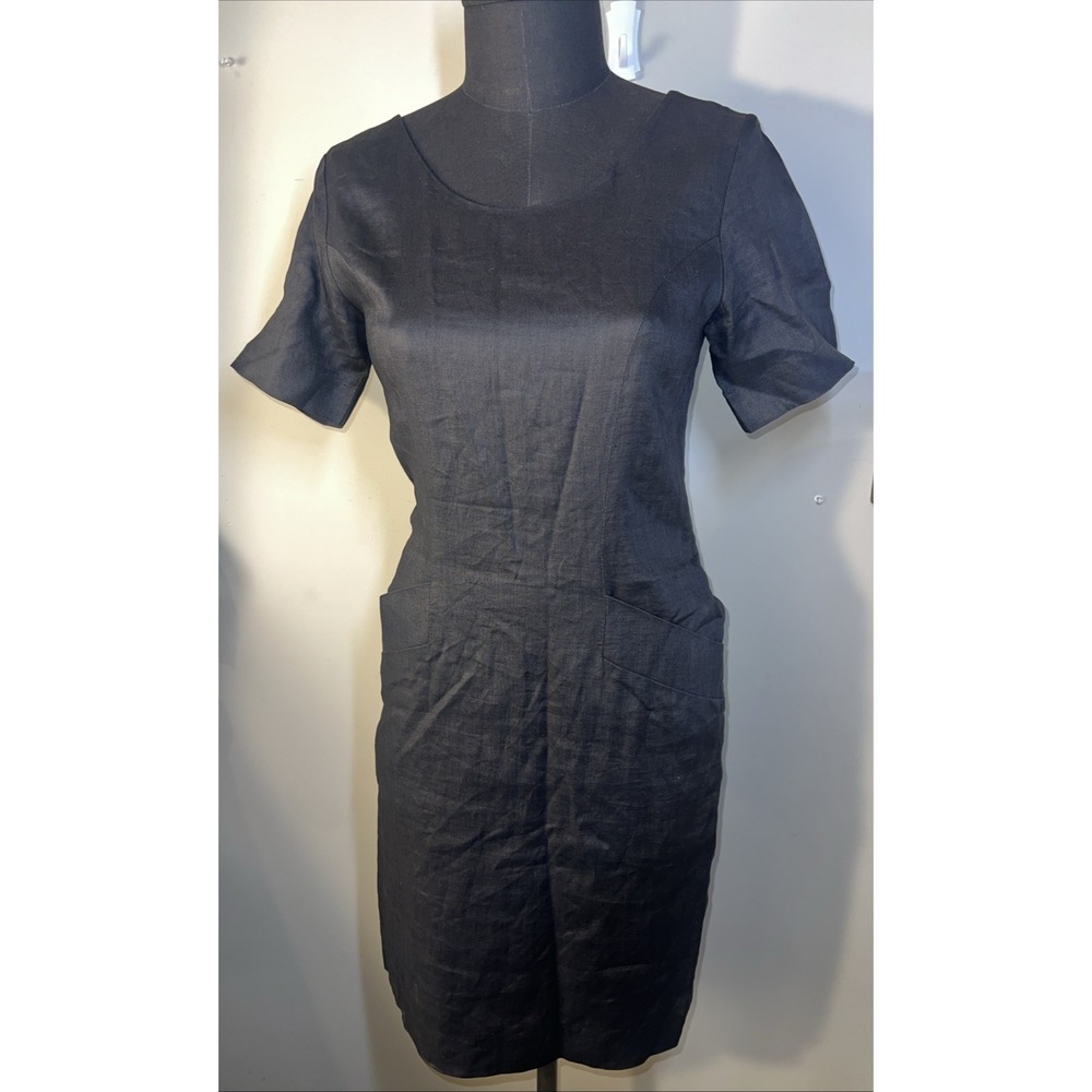 Vintage Ellen Ashley Black‎ Dress 100% Linen Size 6 Lined Natural Fibers Pockets
